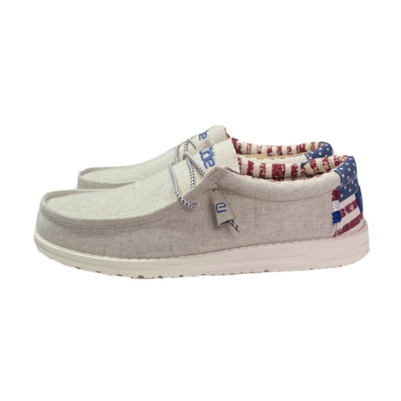 Hey Dude Wally Off White Patriotic Size 12 Flag Dudes New NWT
